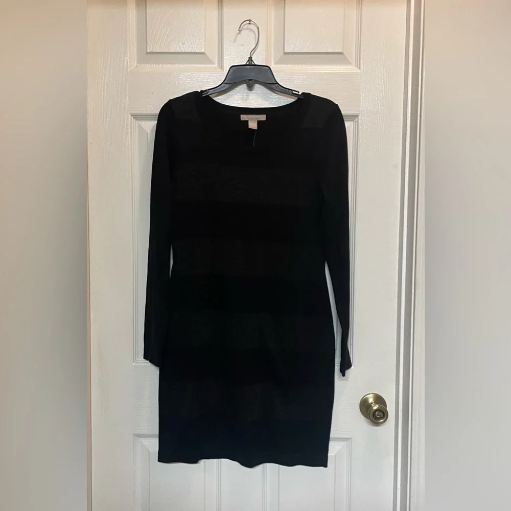 Banana Republic Sweater Dress Striped Black Metallic Silver Fitted Small NWT